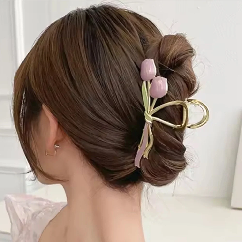 Purple Tulip Bow Metal Hair Clip